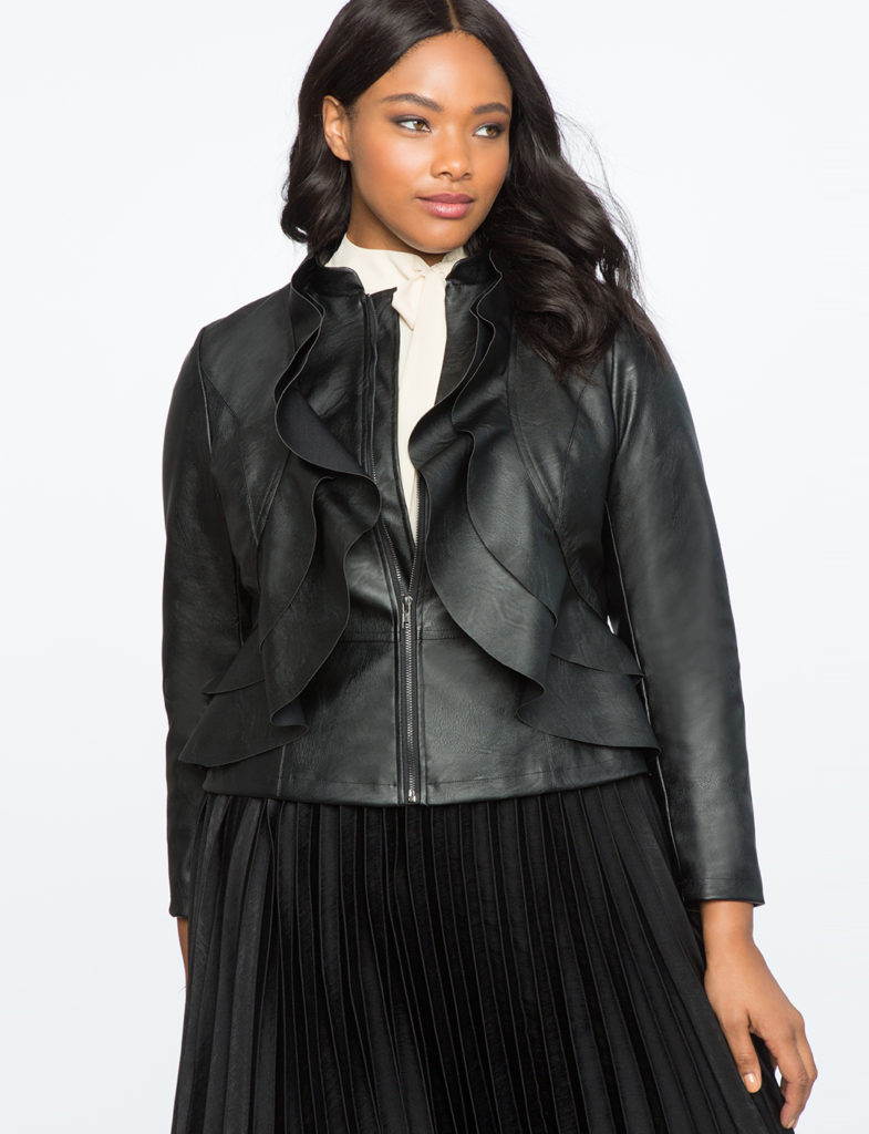 Eloquii Faux Leather Plus Size Ruffle Jacket