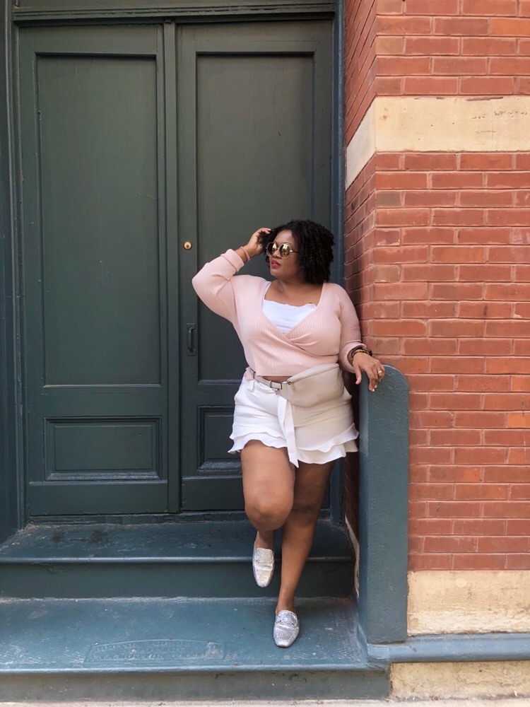 plus size ruffled shorts and sweater
