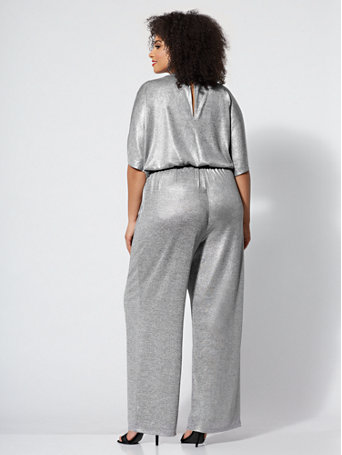 Gabrielle Union New York & Co Collection - Plus Silvertone Metallic-Foil Jumpsuit