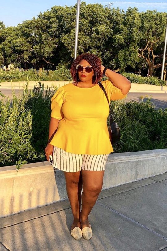Chicago Park Plus Size Peplum Top and Striped Shorts